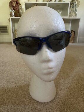 Blue Wraparound Sport Sunglasses With Black Lenses UV Protection & Lightweight